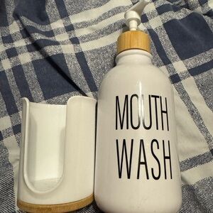 White Mouth Wash Dispenser with cup Holder